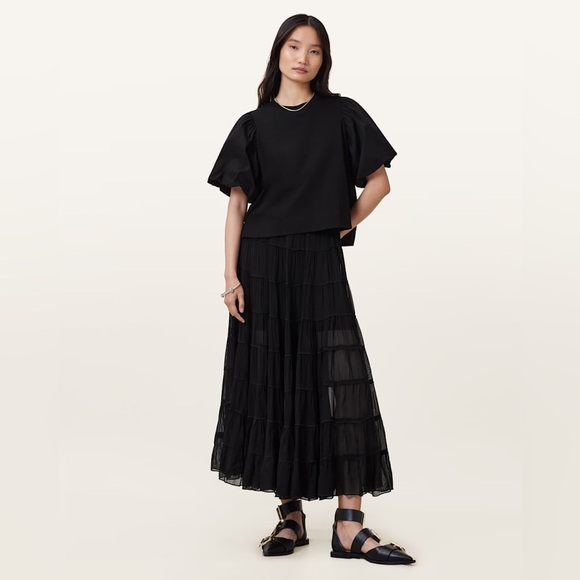 All Saints Dresses & Skirts - All Saints Black Eva Tiered‎ Midi Skirt